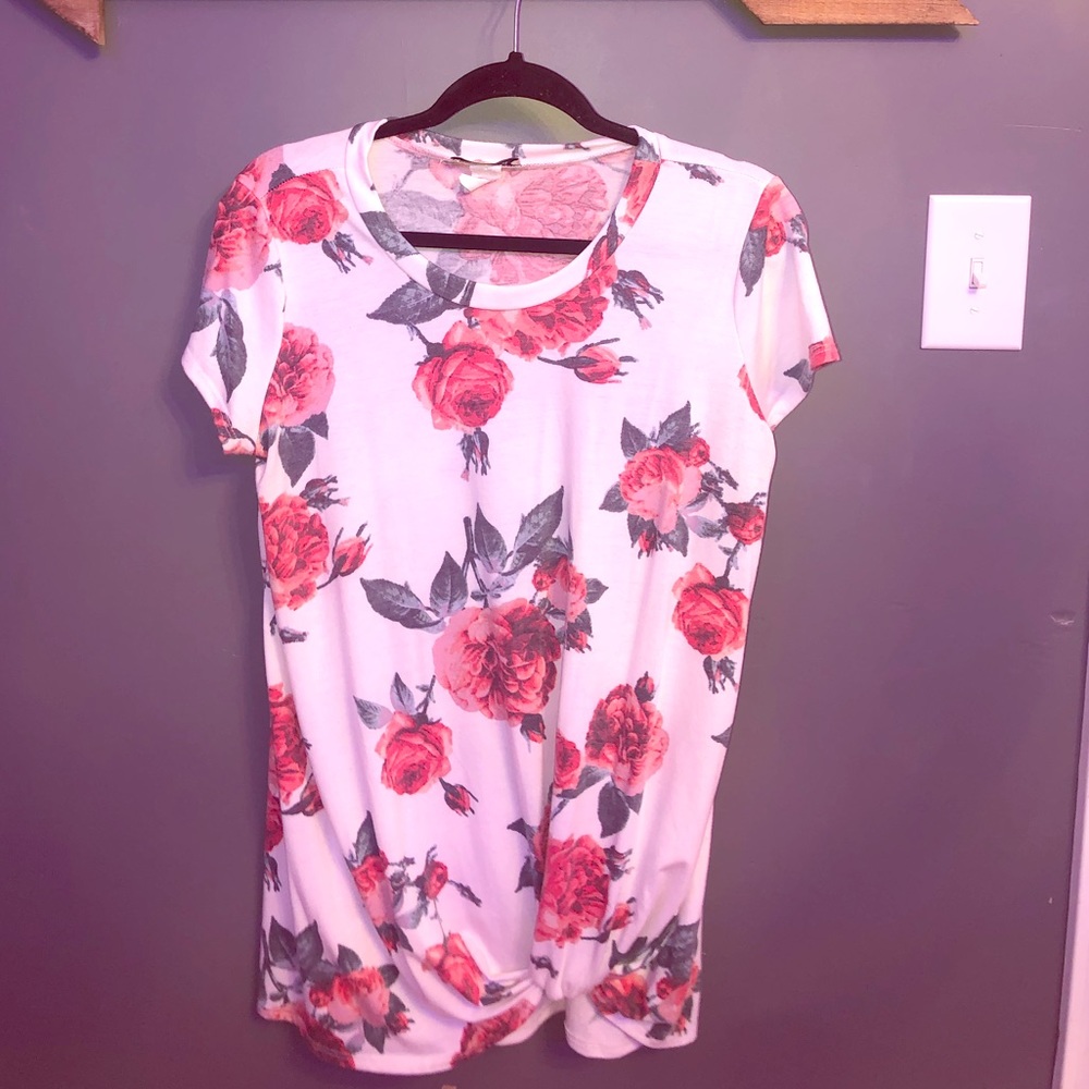 rose floral capped sleeve shirt